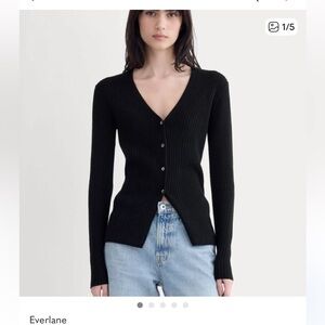 Everlane Black Cashmere Ribbed Cardigan